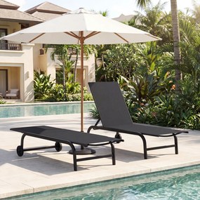 Conjunto de 2 Espreguiçadeiras de Exterior, 190 x 69 cm, Encosto Ajustável em 6 Níveis, Preto