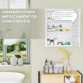 Armário de Parede de Aço para Medicamentos de 3 Níveis com Fechadura e 2 Chaves para Casa de Banho 40x15x53,5 cm Branco