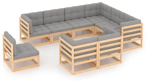 vidaXL 9 pcs conjunto lounge de jardim c/ almofadões pinho maciço