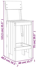Cadeiras de bar 2 pcs 40x48,5x115,5cm pinho maciço castanho-mel