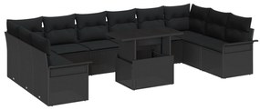 Conjunto de Sofás de Jardim de 11 Peças com Almofadas de Rattan Preto