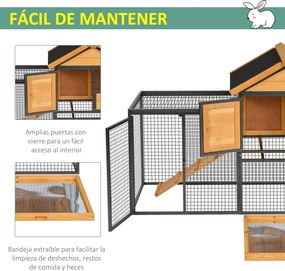 Coelheira para pequenos animais de estimação de 2 níveis com rampa e bandeja removível 122x63x92 cm madeira e cinza