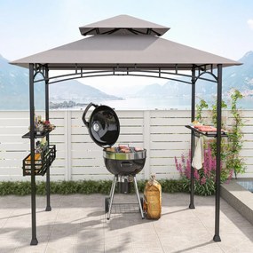 Pergula tenda para churrascos 242 x 153 cm com 2 prateleiras laterais, cesto, ganchos, abridor de garrafas, estrutura de metal para jardim ou pátio Ci