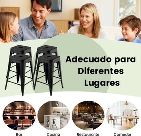 Conjunto de 4 bancos empilháveis de metal para cozinha, sala de jantar ou bar 42 x 42 x 61 cm Preto