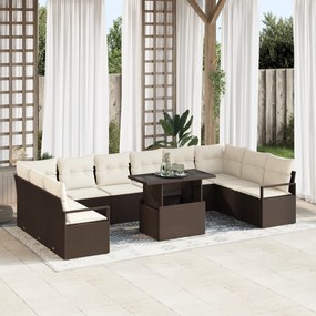 Conjunto de Sofá de Jardim de 11 peças com Almofadas Castanho Rattan P