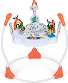 Centro de atividades para bebés com saltador, 6 brinquedos, luzes, música, 3 alturas ajustáveis, mesa giratória 360° para 6+ meses, Laranja