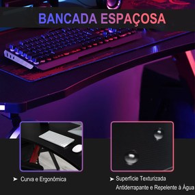 HOMCOM Mesa de Gaming com LED RGB Secretária de Computador com Porta C