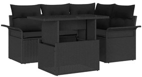 Conjunto de Sofás de Jardim vidaXL 5 Peças com Almofadas Rattan Poliéster Preto