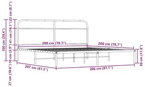 Estrutura de cama sem colchão 200x200cm metal carvalho sonoma