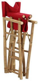 Cadeiras de realizador dobráveis 2 pcs bambu e tecido vermelho
