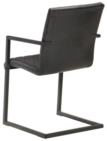 Cadeiras de jantar cantilever 2 pcs couro genuíno preto