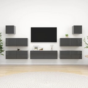 vidaXL 7 pcs conjunto de móveis de TV contraplacado cinzento brilhante