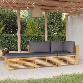 3 pcs conjunto lounge jardim c/ almofadões madeira teca maciça