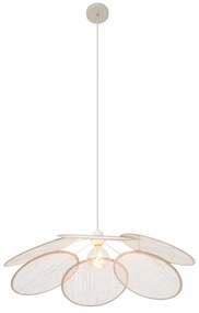 Candeeiro suspenso Japandi creme com abajur de linho - Aisha