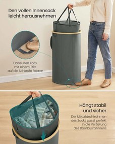 Cesto para roupa suja com tampa e saco removível 42,5 x 32,5 x 75 cm cinzento + bege natural