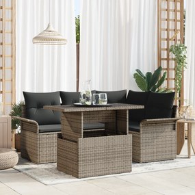vidaXL Conjunto de Sofá de Jardim de 5 Peças com Almofadas Cinzento Rattan Poliéster
