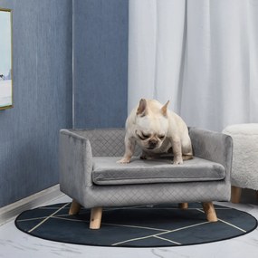 Sofá-cama para cães com design escandinavo, almofada macia e pés em madeira maciça 64 x 45 x 36 cm veludo cinzento