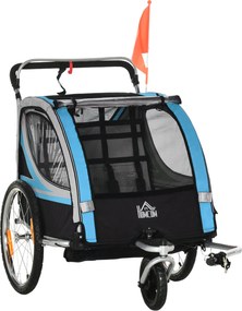 HOMCOM Reboque infantil, carrinho infantil, cinto de segurança de 5 pontos, engate universal, aço, azul, 142 x 75 x 101 cm | Aosom Portugal