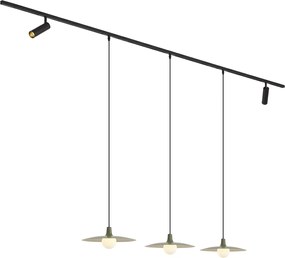 Sistema de calhas de iluminação moderno preto com 2 focos e 3 candeeiros suspensos verdes 1-fase - Slimline Uzzy Panzi