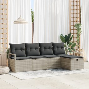 Conjunto de Sofá de Jardim vidaXL de 5 Peças com Almofadas Cinza Claro
