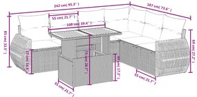 7 pcs conjunto de sofás p/ jardim com almofadões vime PE bege