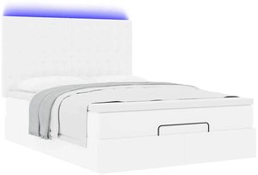 Estrutura de cama otomana com colchão branco couro falso