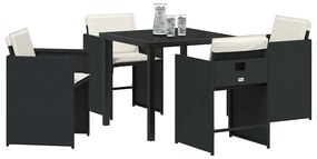 Conjunto de Jantar para Jardim com 5 Peças e Almofadas Preto Vime PE