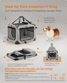 Transportadora para animais de estimação tamanho L em tecido Oxford com pegas 70 x 52 x 52 cm cinzento