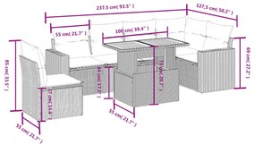 7 pcs conjunto de sofás p/ jardim com almofadões vime PE bege