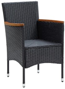 9 pcs conjunto de jantar p/ jardim c/ almofadões vime PE preto