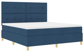 Cama Box Spring com Colchão &amp; LED Azul 180x200 cm Tecido