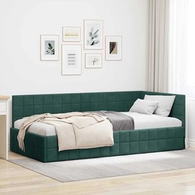 vidaXL Estrutura de Cama de Canto Verde Escuro 90 cm x 190 cm Veludo