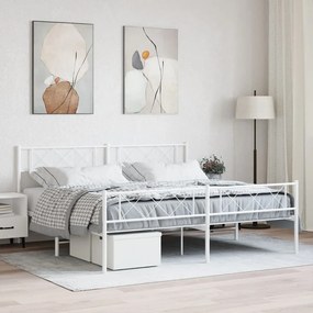 Estrutura de cama com cabeceira e pés 193x203 cm metal branco