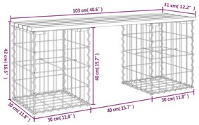 Banco jardim design gabião 103x31x42 cm madeira douglas maciça