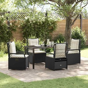 vidaXL Conjunto de Jantar para Jardim 5 pcs Preto vime PE