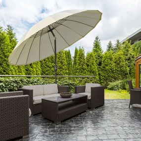 Guarda-sol vertical redondo e inclinável para jardim, com 18 varas, manivela, mastro em metal e fibra de vidro, Ø 2,5 m, poliéster de alta densidade,