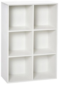 Estante para Livros Estante de Madeira de 3 Níveis com 6 Compartimentos de Armazenamento para Sala de Estar Dormitório Escritório 65,5x30x97,5cm Branc