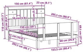 Cama com estante sem colchão 150x200 cm pinho maciço branco