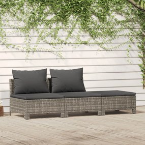 vidaXL 3 pcs conjunto lounge de jardim c/ almofadões vime PE cinzento