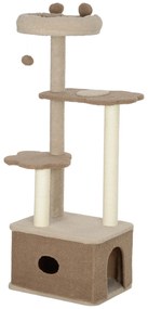 PawHut Arranhador para Gatos com Cama Caverna Plataformas Bola Suspensa e Poste de Juta 48x40x133 cm Marrom