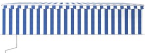 Toldo automático c/ estore/LED/sensor de vento 6x3m azul/branco