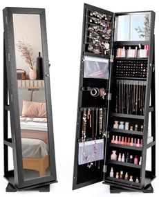 Armário para joias 2 em 1 com rotação de 360° e fechadura com espelho de corpo inteiro - roxo