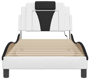 Estrutura cama c/ luzes LED 90x200cm couro artif. branco/preto