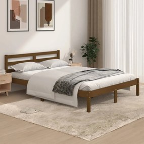 Estrutura de cama casal 135x190 cm pinho maciço castanho mel