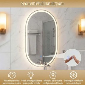 Espelho 80x50 cm ovalado iluminado de parede para casa de banho sem moldura LED traseiro 3 modos de cor ajustável antiembaciamento vidro temperado HD