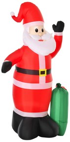 HOMCOM Pai Natal Insuflável com Saco de Presentes 3 Luzes LED IP44 e Inflador Elétrico Decoração de Natal para Interiores e Exteriores 148x85x240cm Vermelho e Verde