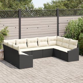 Conjunto de Jantar de Jardim com 9 Peças e Almofadas de Rattan Preto