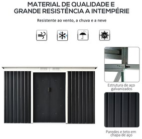 Abrigo de Jardim Metálico – 280x130x172 cm – Com Porta de Correr, Vent