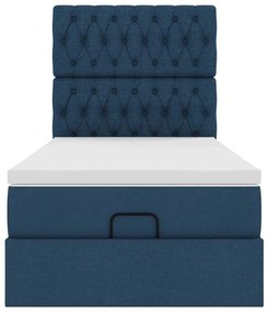 Cama Otomana com Colchão &amp; LEDs Tecido Azul 90x200 cm