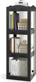Estante com base giratória giratória 360° com 3 níveis em Plástico dobrável 36,5 x 36 x 108 cm com prateleiras Preta